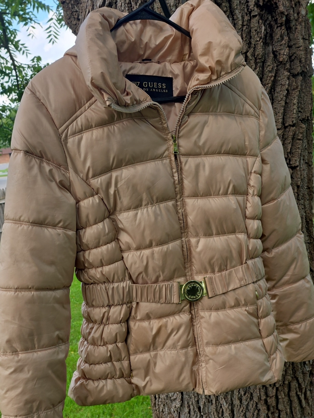 Guess by Marciano Beige Quilted Belted Puffer Jacket, Size Large, NWOT!